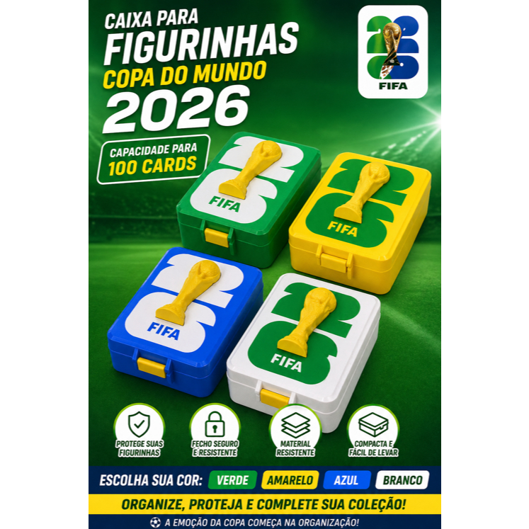 Caixa Porta Figurinhas Copa do Mundo 2026 | Organizador para 100 Cards | Impressão 3D