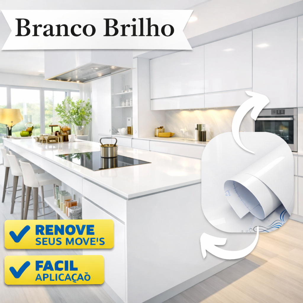 Adesivo Vinil BRANCO BRILHO para Plotagem e envelopamento de móveis e geladeira - Papel Tipo Contact
