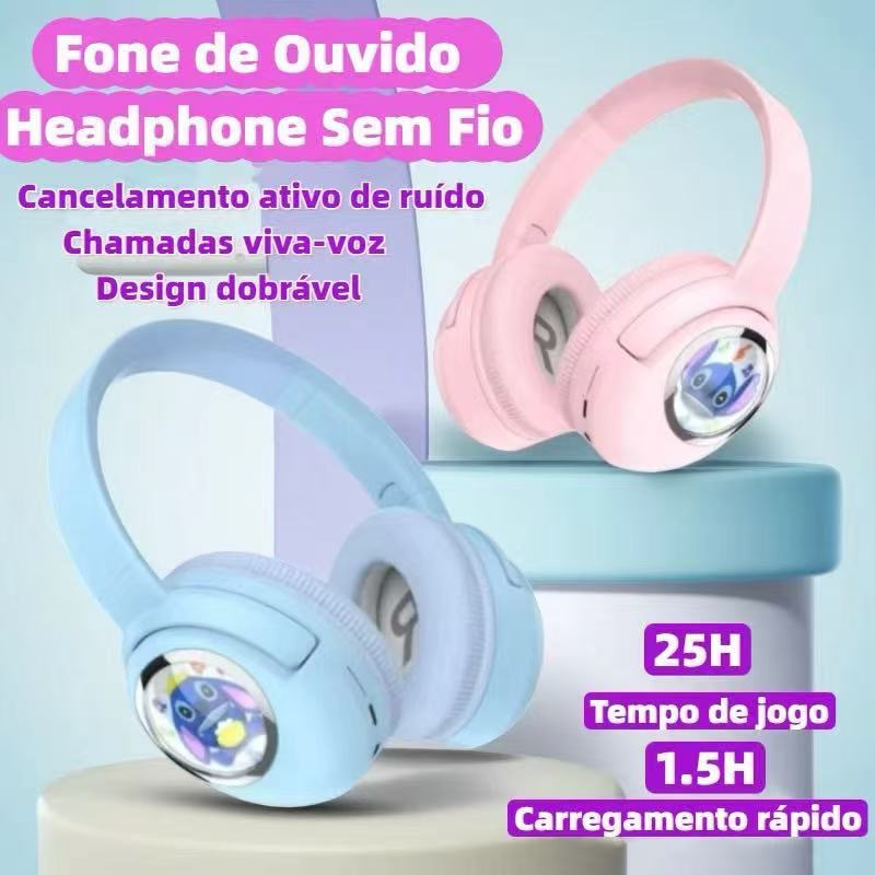 Fone de Ouvido Sem Fio Stitch WLY-801Bluetooth, Com Fio, Chamada, CartãoTF, 25h de Uso(Oferta Live)