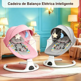 Cadeira De Balanço Para Bebê Automática com Bluetooth Música Mosquiteiro e Controle Remoto