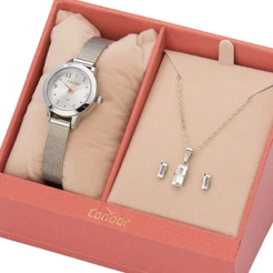 Relógio Feminino Pequeno Prata Kit Colar e Brincos CO2035NHT/K4K
