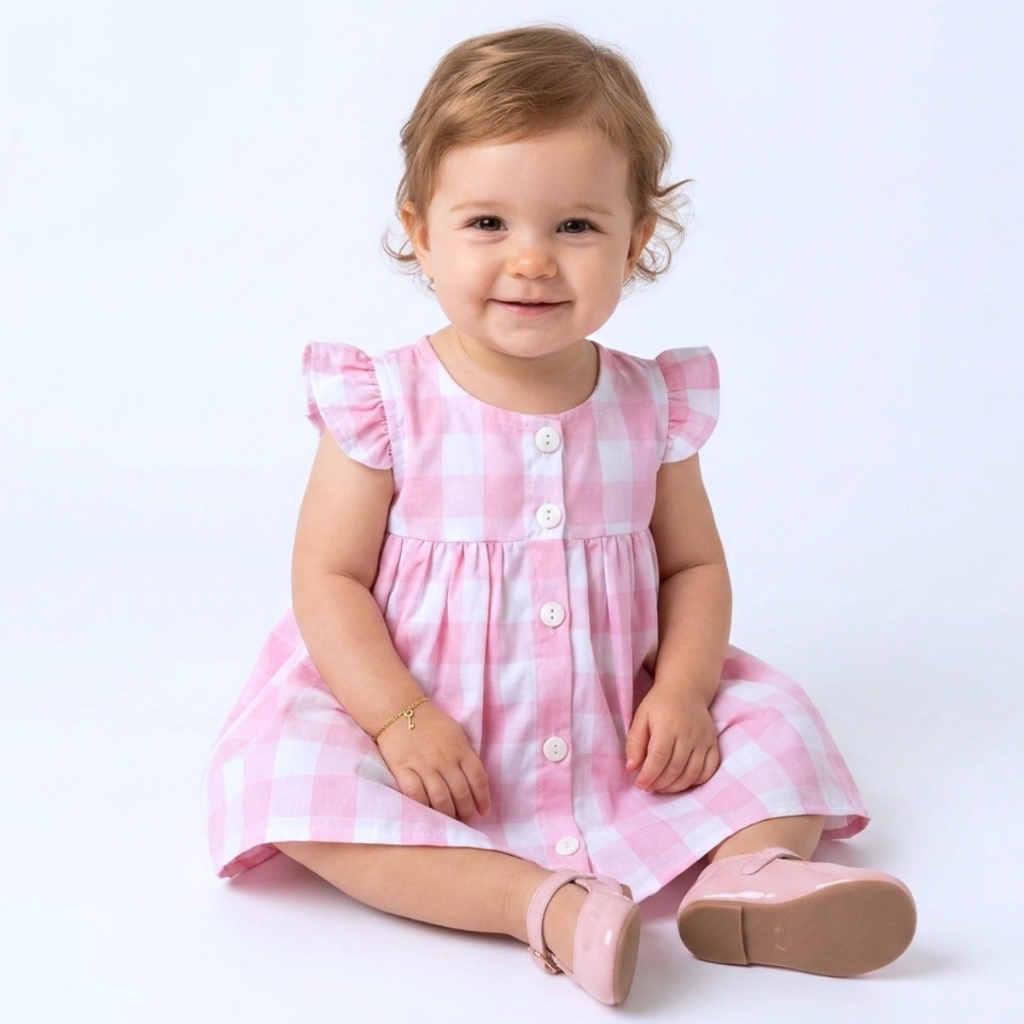 Vestido de Bebê Luxo Menina Infantil Roupa Xadrez Festa Junina 100% Algodão MUNDO NINA