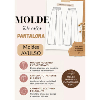 Molde de calça pantalona em cintura elástica, modelagem de calça pantalona em papel kraft