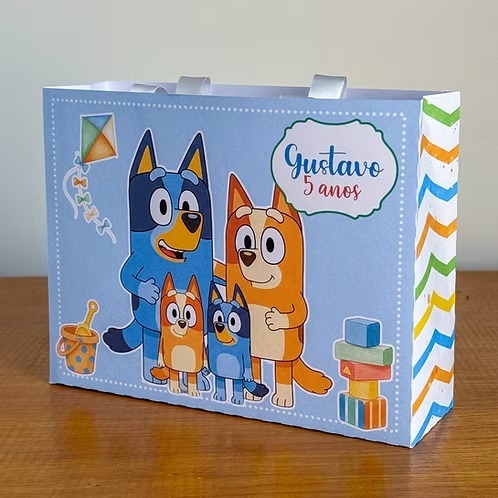 JÁ MONTADAS 15 Sacolinhas personalizadas BLUEY Lembrança de aniversário papelaria de festa