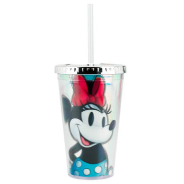 Minnie Mouse Copo de Plástico com Tampa e Canudo Minnie - 450ml - 1 unidade - Disney Original