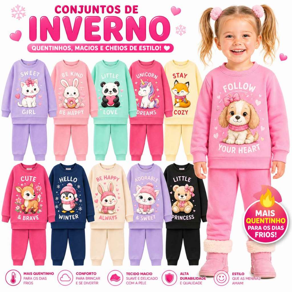Kit Sortido 2 ou 6  Peças Moletom Roupa De Bebê Menina Infantil Inverno Conjunto Casaco Bebê Agasalho Flanelado de Bebê