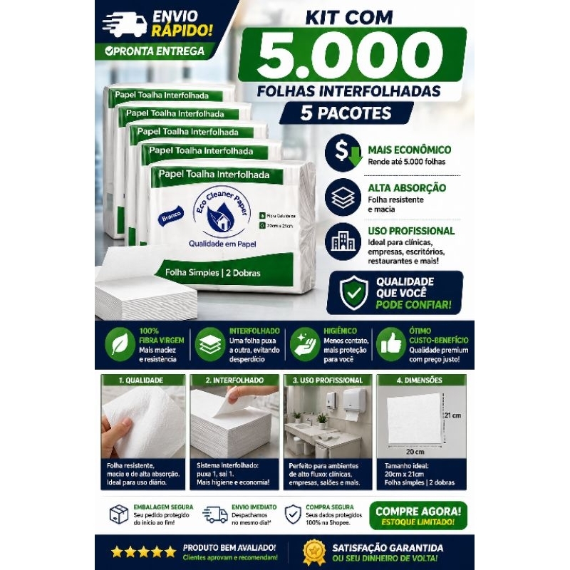 Interfolha Branco papel 2 dobras 20x21 5 pacotes28
