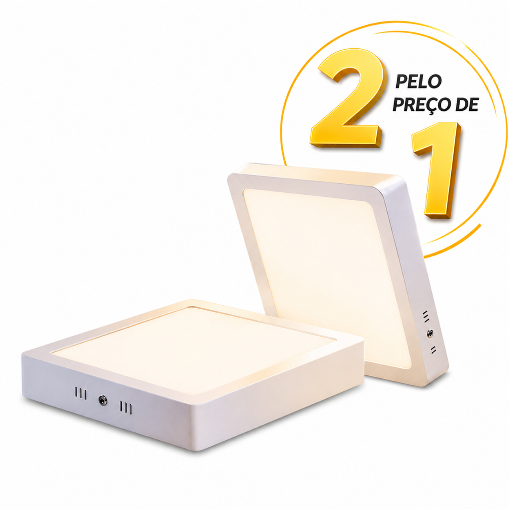 Kit 2 Painel Acrílico Plafon Led Sobrepor 12, 18, 24w Quadrado Domus Branco