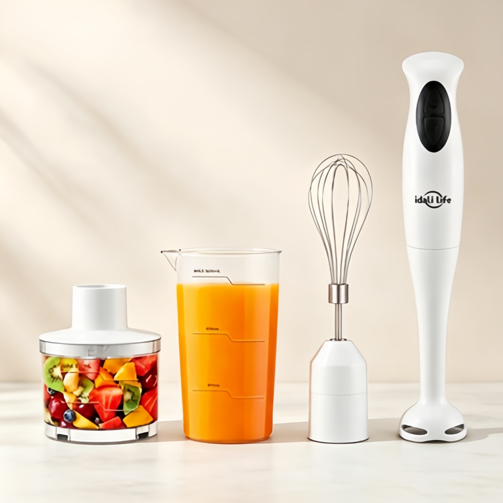 Mixer Portátil 3 em 1 IDALI LIFE, 300W, 127V, Aço Inoxidável com Batedor de Ovos, Triturador de Alimentos e Função de Mi