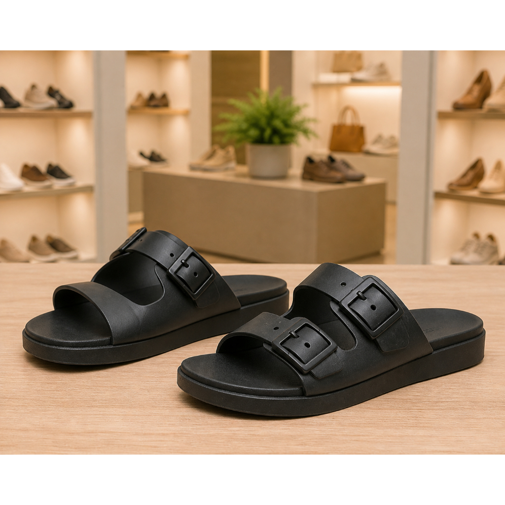 Chinelo Slide Feminino Preto Fivela Dupla Confortável Leve Antiderrapante