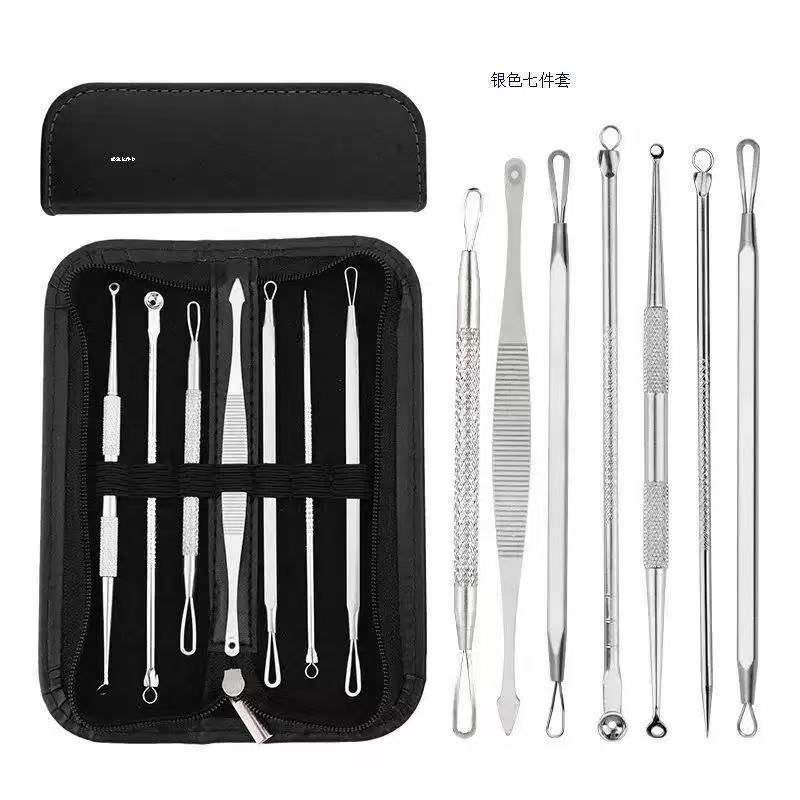 Kit 7 Peças Extrator de Cravos Profissional Removedor de Espinhas Aço Inox Limpeza de Pele