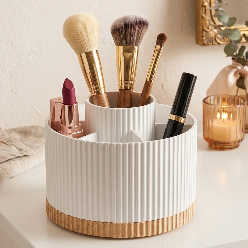 Organizador de Maquiagem Giratório 360° Canelado 10cm Porta Makes Compacto Elegante Multicores