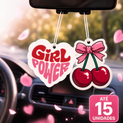 15 Aromatizador Automotivo Feminino Girl Power | Cheirinho Doce Suave para Carro | Pingente Retrovisor | Kit 4, 10 ou 15