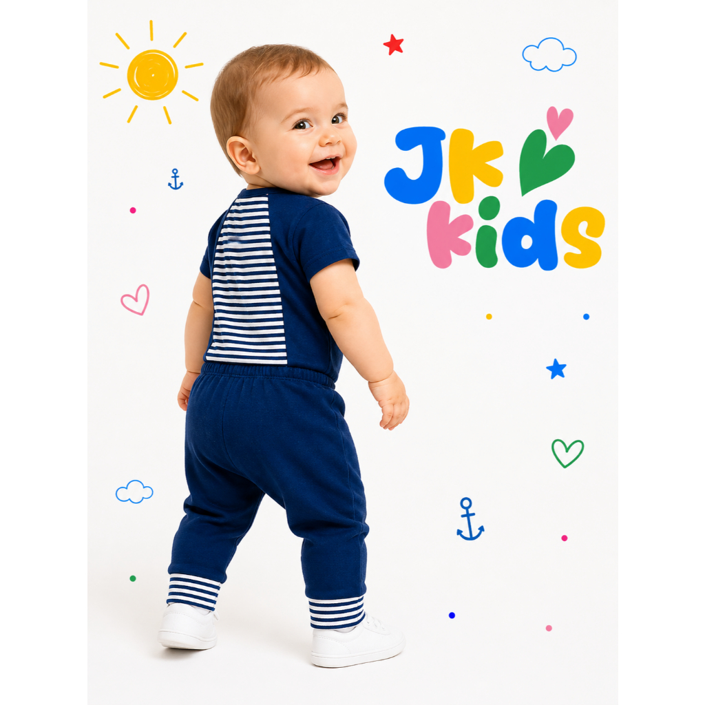 Conjunto Roupa De Bebê Temático  Body Âncora azul listrado Marinheiro kit de Calça e Bory