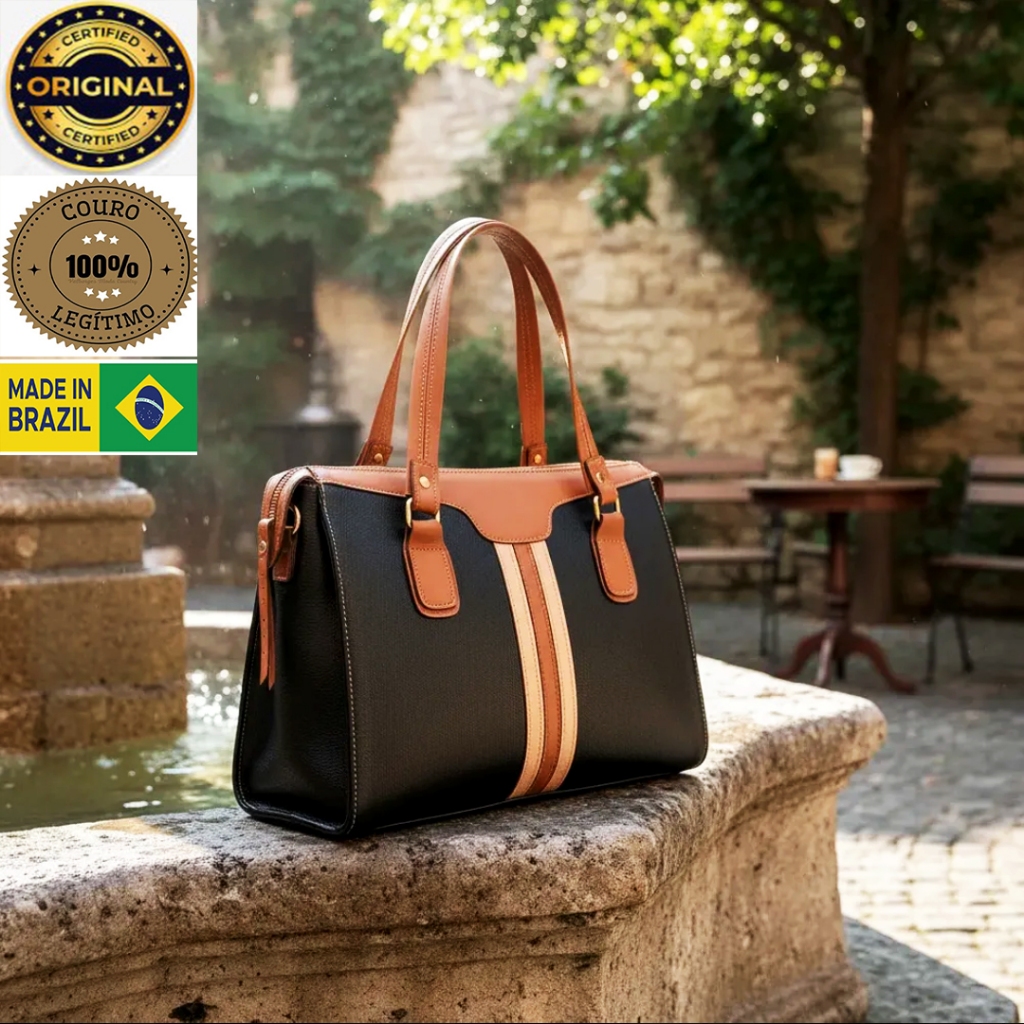 Bolsa feminina estruturada com alça de mão e transversal em couro legítimo ref- 950