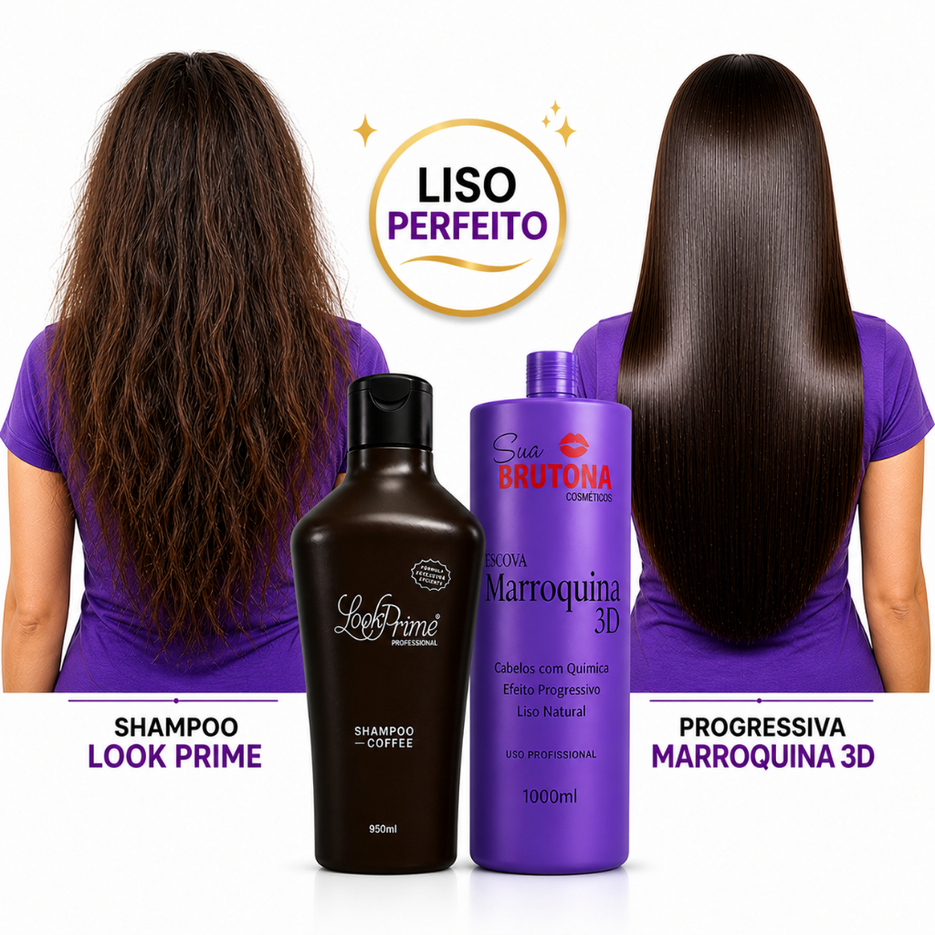 Kit Shampoo look prime e Progressiva marroquina 3D l Shampoo e Progressiva