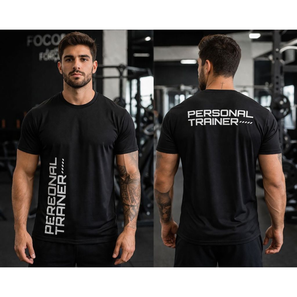 Camisa Personal Trainer Masculina Tecido Leve Térmica Treino Academia Fitness Professor Instrutor