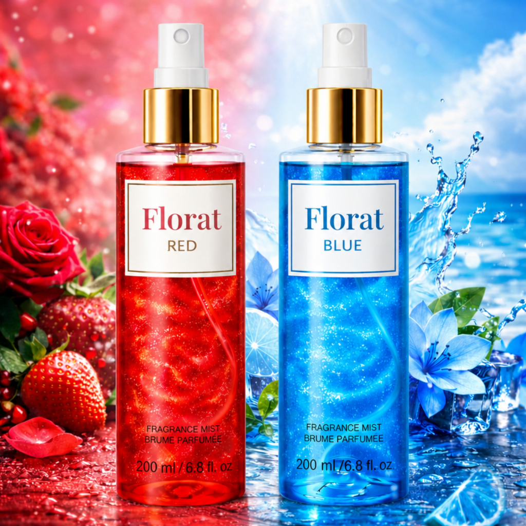 Kit 2 Body Splash Glitter Florata Red + Blue 200ml Perfume Fixação Alta
