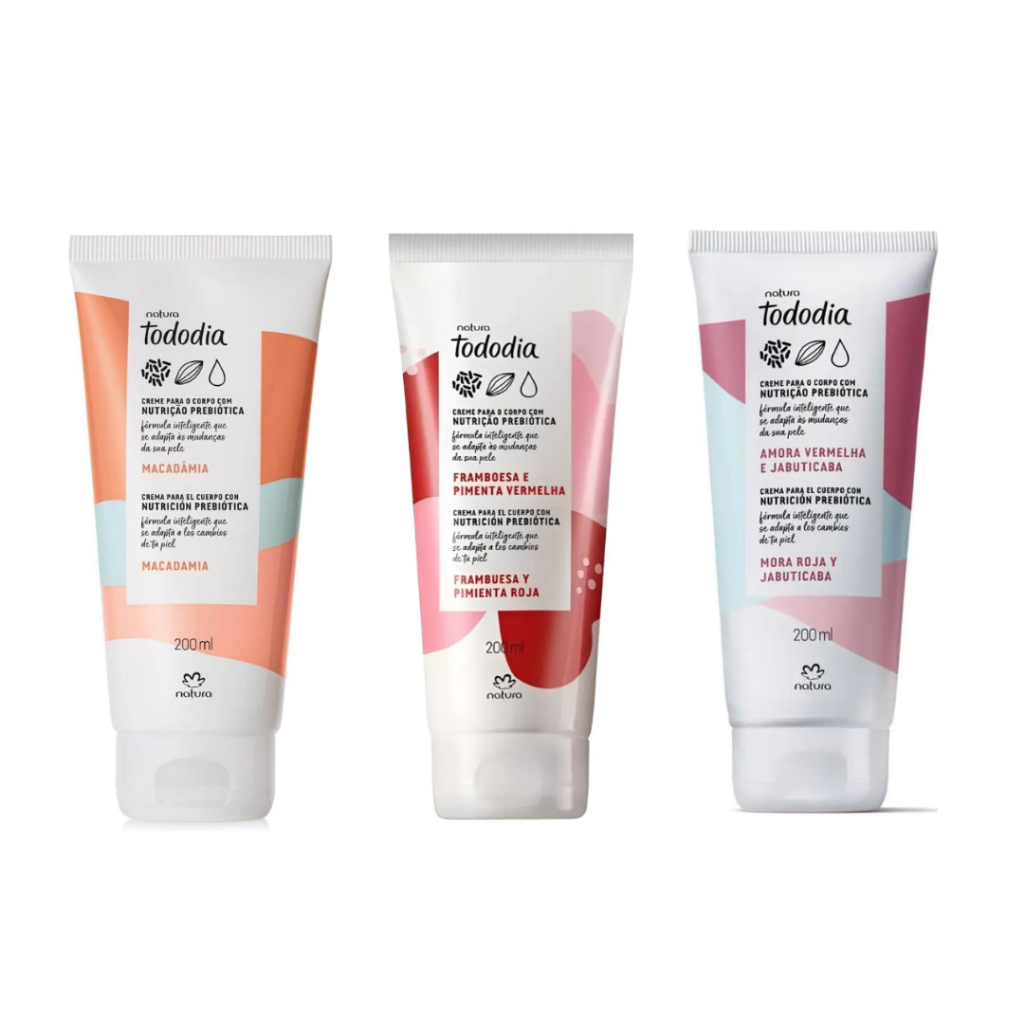 Creme Hidratante Natura Tododia - 200 ml Macadâmia Pimenta Vermelha e Framboesa Amora e Jabuticaba