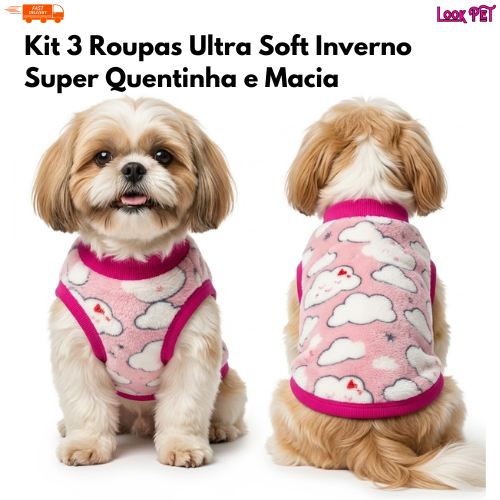 Kit 3 Roupinhas Pet Inverno Ultra Soft para Cachorro e Gato Roupa Quente Macia Porte Pequeno e Médio