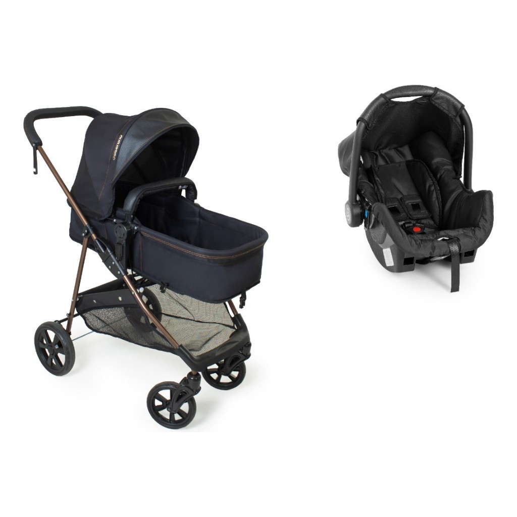 Kit Carrinho Bebe Napoli Galzerano Bebe Conforto Travel System Resistente 2 em 1 Dobrável Preto