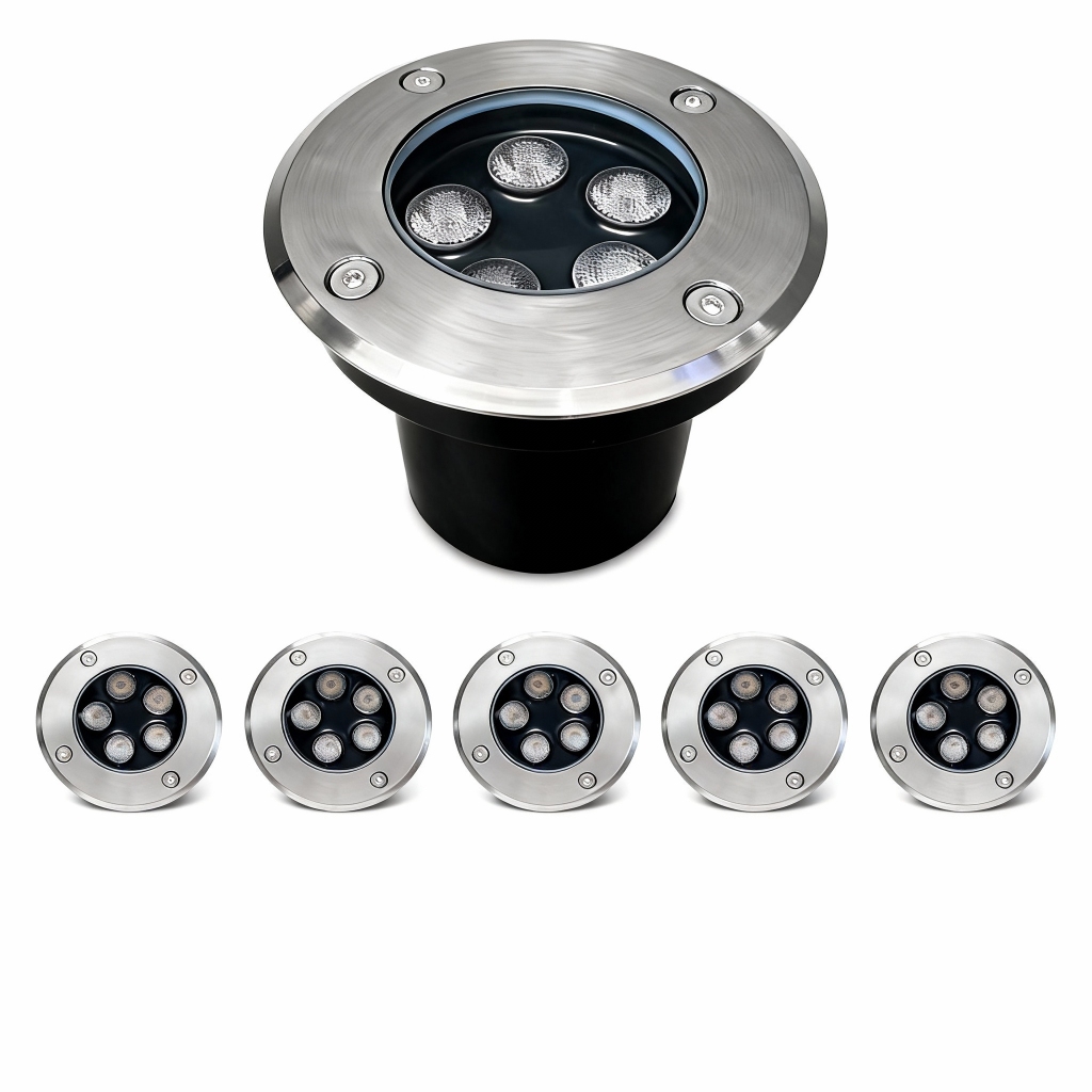 Kit 5 Balizador Spot Led Embutir Chão Piso Jardim 5w Branco Frio Lâmpada Luminária Bivolt Blindado Prova D'água