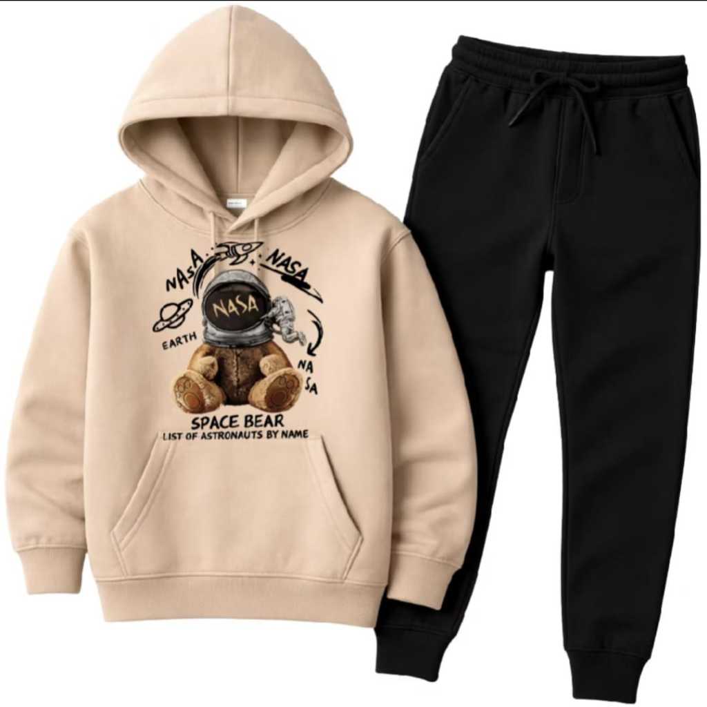 Conjunto moletom agasalho infantil blusa de frio canguru algodão flanelado Astronauta ursinho