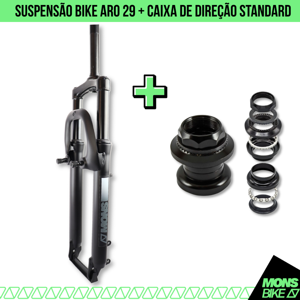 Garfo Suspensão Bike Mtb Aro 29 Rosca Fina + Caixa Standard 21,1mm