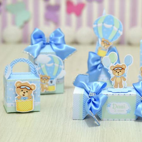 PEGUE E MONTE|Kit Festa Personalizado| CHÁ DE BEBÊ MENINO | Caixinhas Lembrancinha para Aniversário - SEMIMONTADAS