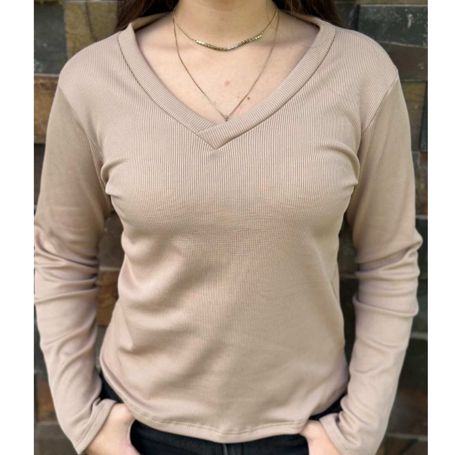 Blusa Cacharrel Feminina Gola V Ribana Flanelada Manga Longa Térmica Canelada Qualidade Premium Segunda Pele Quentinha