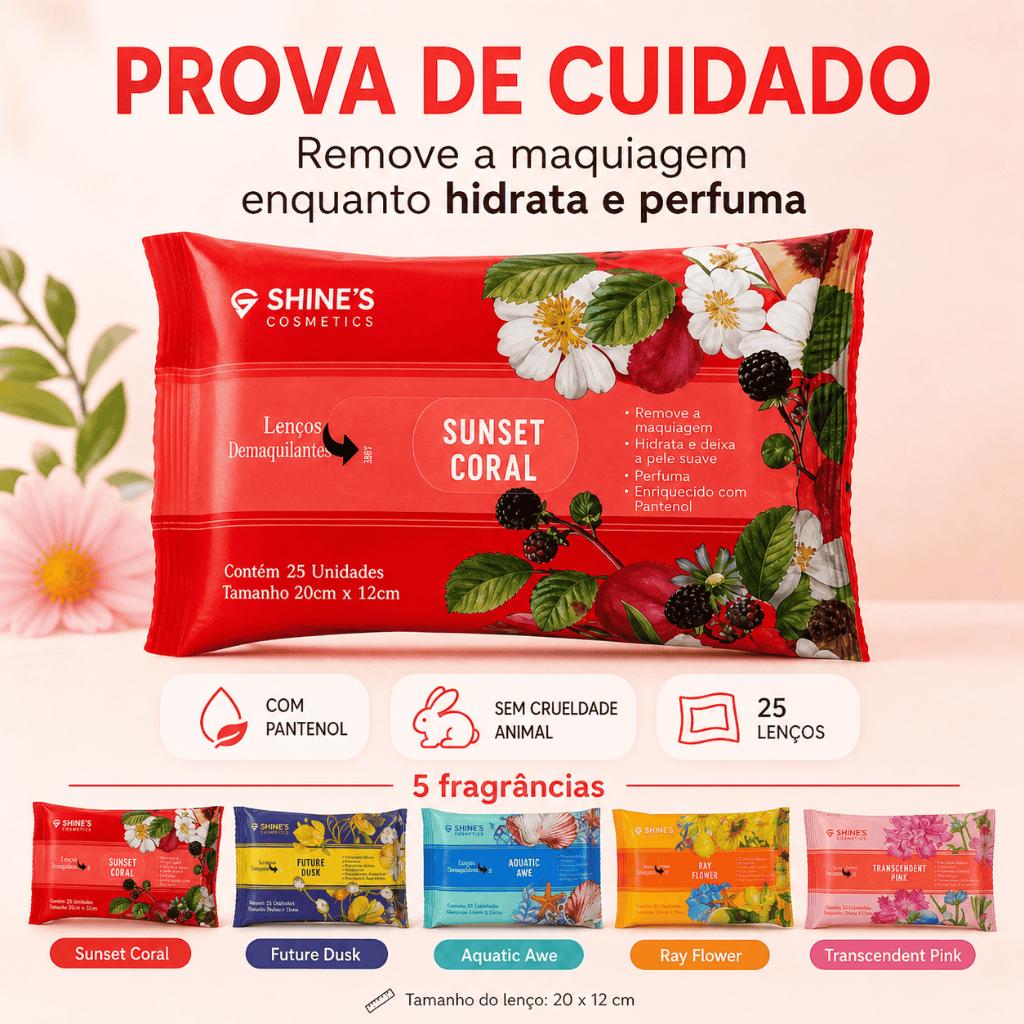 Lenço Demaquilante Pantenol 25unidades Removedor de Maquiagem Shine's · foto 2
