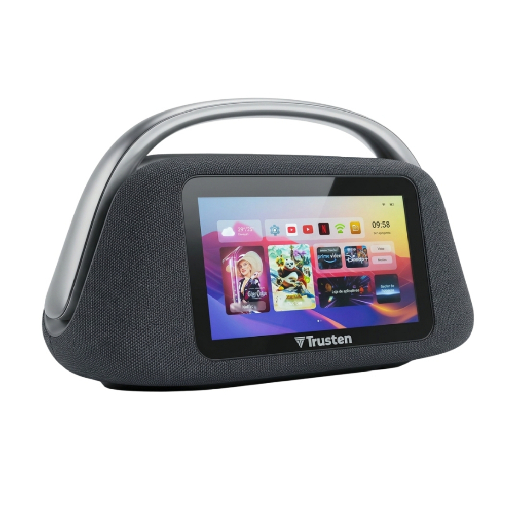Caixa de Som Trusten Smart Display LED 120W com Tela Touch 10,1 Android, Função TV, Wi-Fi e Bluetooth HD1016 - Grafite