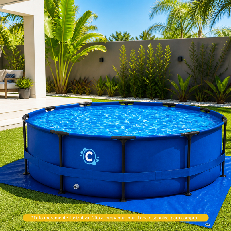 CLICK PISCINA REDONDA ESTRUTURADA COR AZUL COM DIMENSES DE 366 M DE DIMETRO X 76 CM DE ALTURA 6802 LITROS