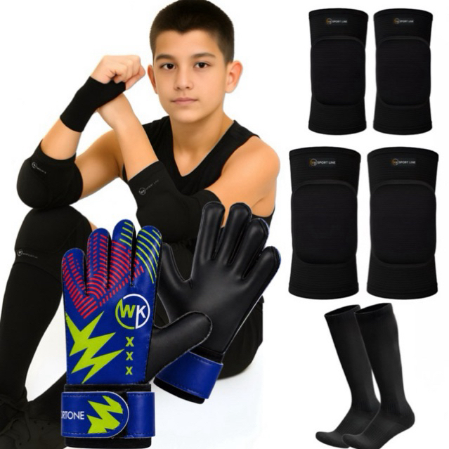 Kit Goleiro Luva Joelheira Cotoveleira Meião Para Futebol Futsal Society