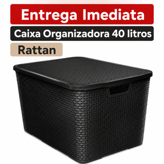 Caixa Organizadora Rattan C/ Tampa 40 Litros Preto Arqplast
