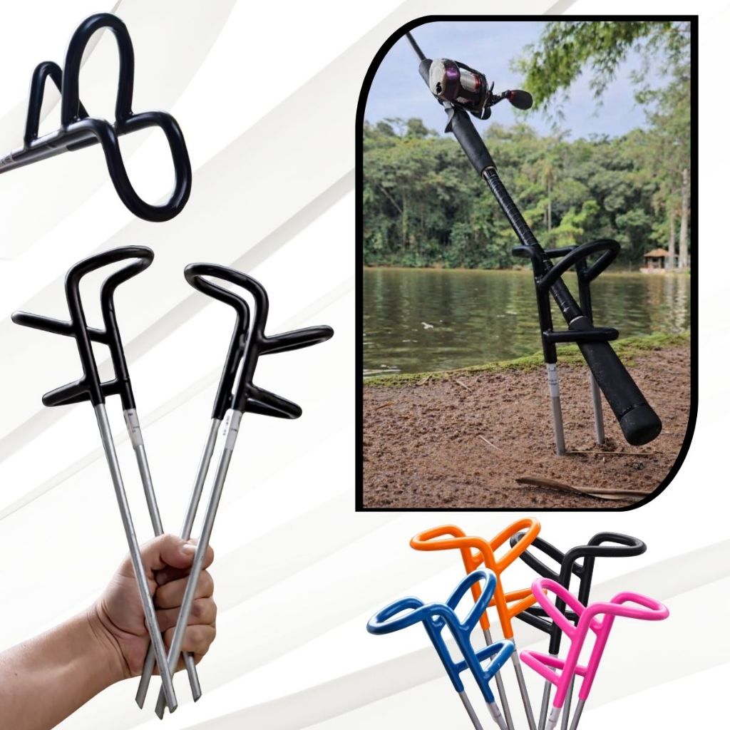 Kit com 2 Suportes Para Vara de Pesca Emborrachado Preto Super Reforçado Apoio Pesqueiro Barranco Armador Pirarara Tamba