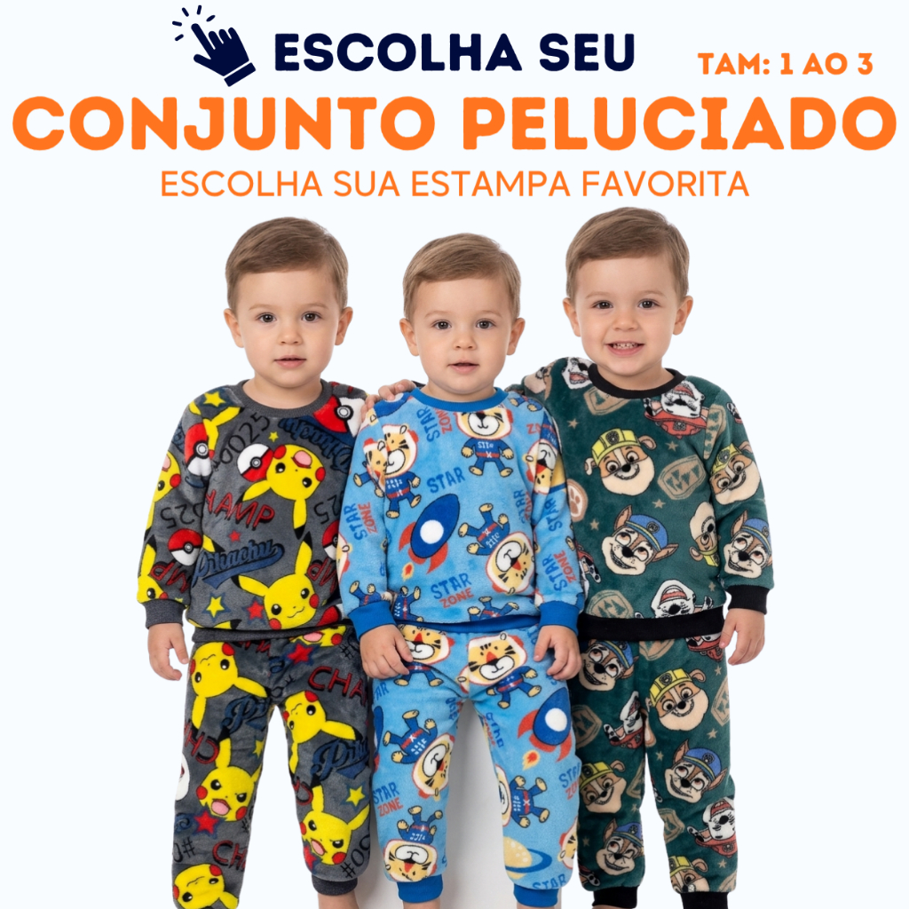 Conjuntos Peluciado Pijamas Bebê e Infantil de Fleece Premium Ultrasoft Masculino Inverno - 1 ao 3