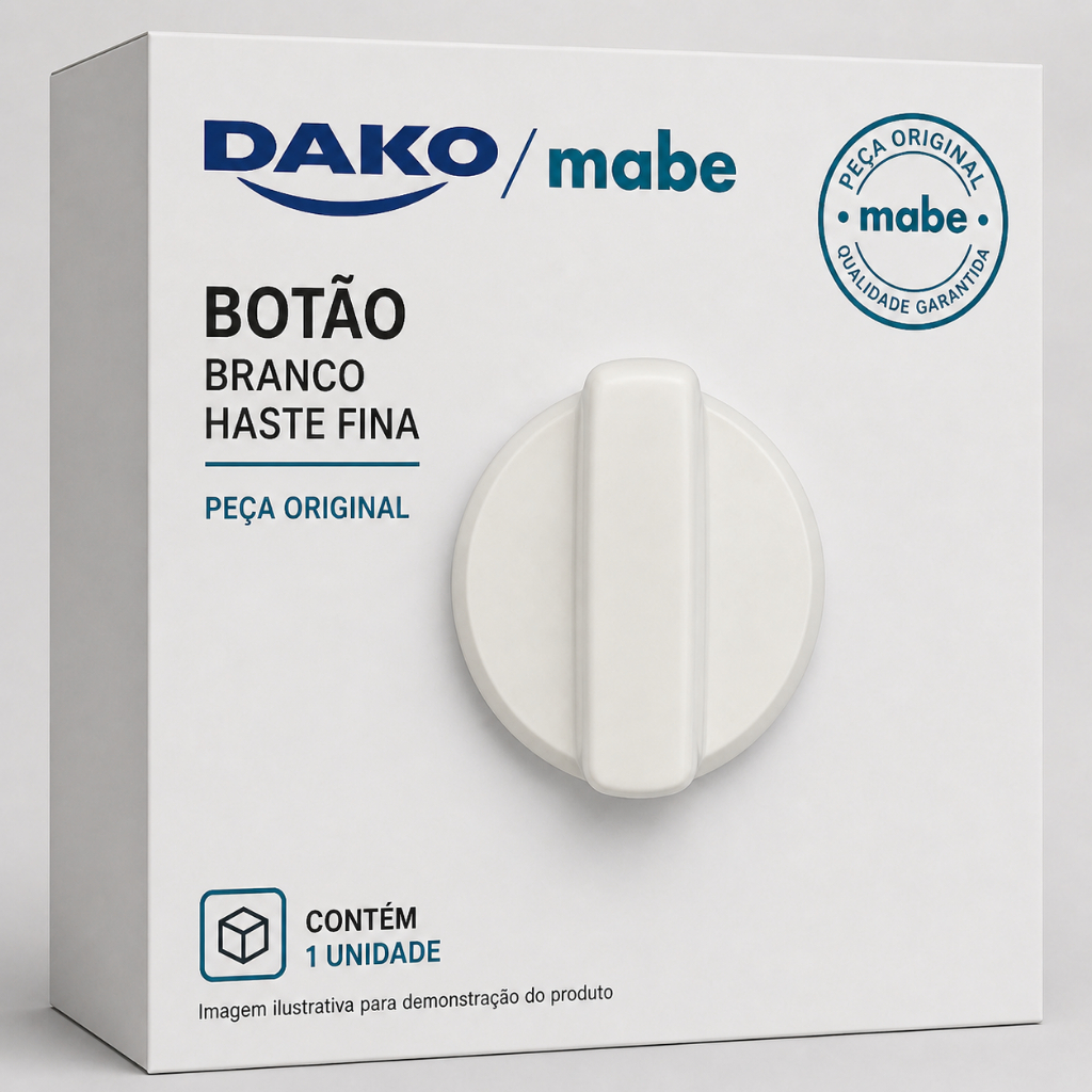 Botão Fogão Dako/Mabe Branco Haste Fina 1 Unidade