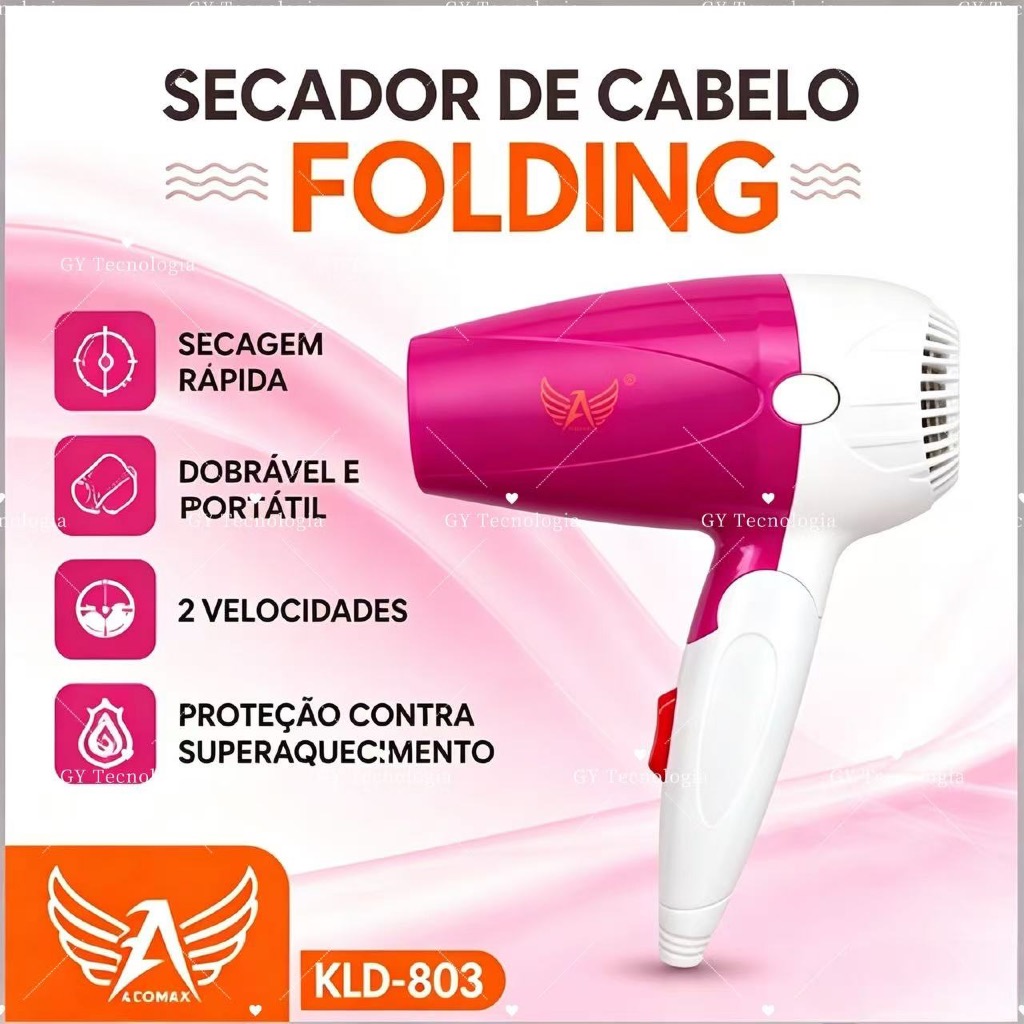 Secador de Cabelo Portátil Dobrável 1600W – Compacto, Ideal para Viagem 110V