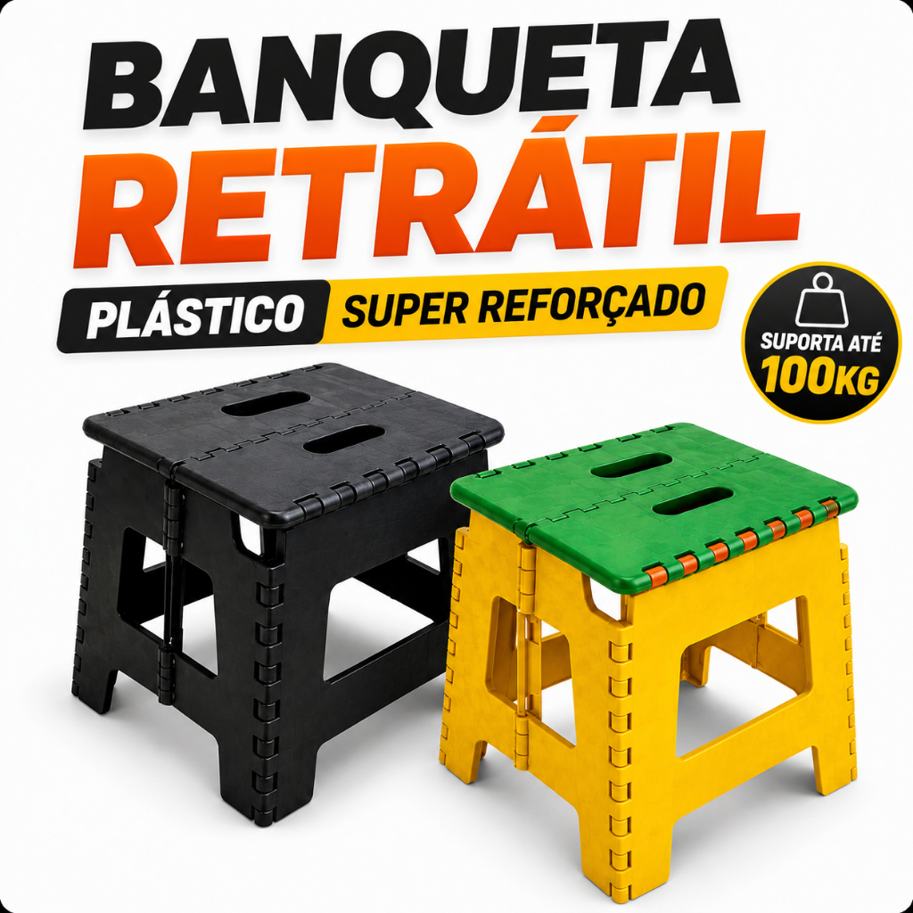 Banqueta Banquinho Dobrável Portátil 100kg Banco Plástico Reforçado Alça Assento Casa Camping Pesca Praia Viagem