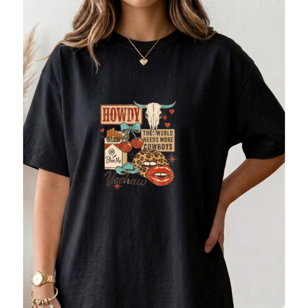 T-shirt Oversized Camisetão Streetwear Feminina Estilosa Confortável 100% Algodão Country Cowgirl