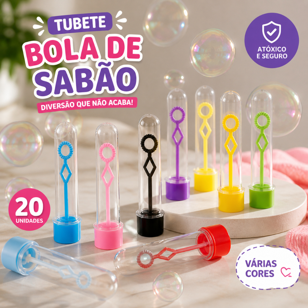 10 a 50 Tubetes Bolha de Sabão 13cm / Refil para bolha de sabão líquido Bubble, atóxica e perfumada, Lembrancinha Person