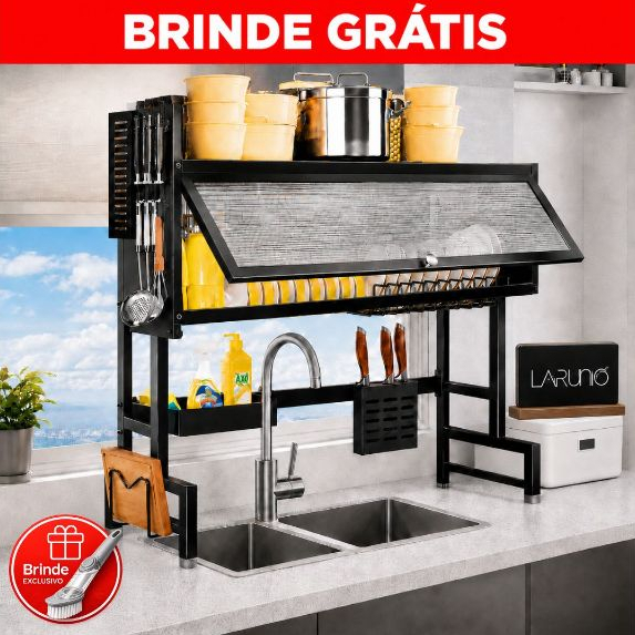 Escorredor Suspenso Prateleira para Pia de Cozinha Inox + Brinde – Organizador Premium LARUNO
