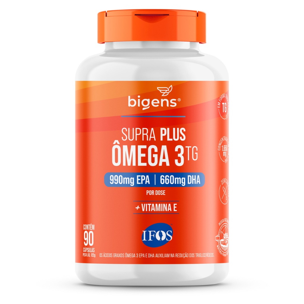 Bigens Supra Plus Ômega 3, 990mg EPA | 660mg DHA, Selo IFOS, 90 Cáps, Forma TG (Triglicerídeos)