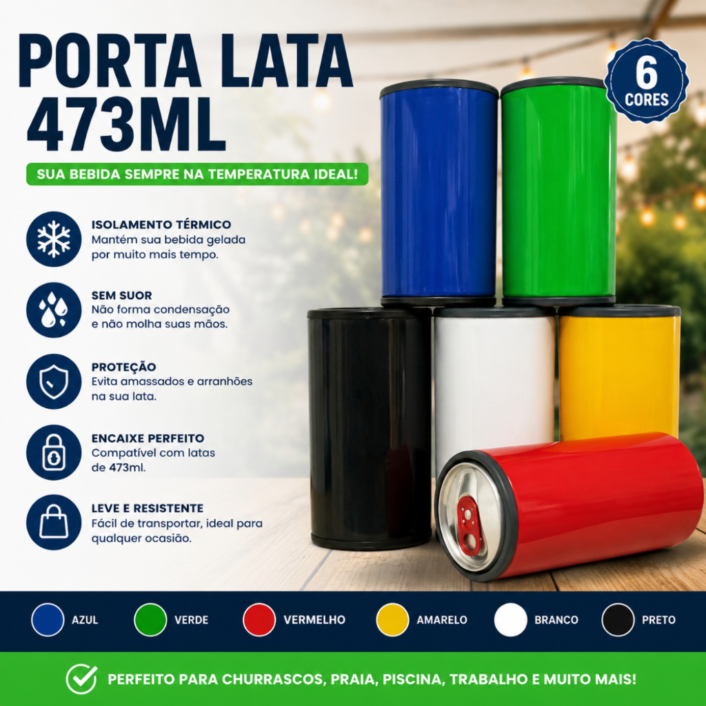 PORTA LATA 473ML TÉRMICO COM ISOPOR LATA CERVEJA LATÃO 4 OU 6 UNIDADES COPA DO MUNDO