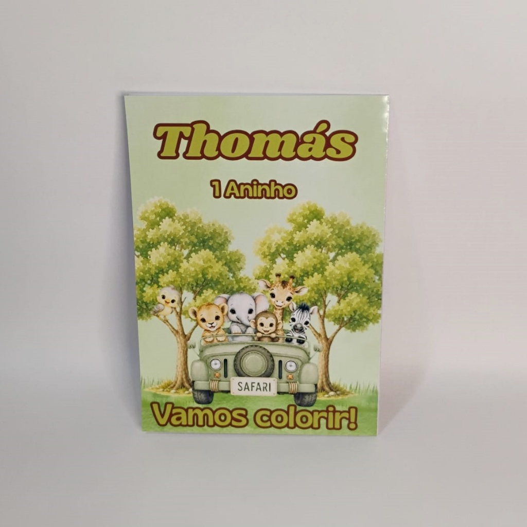 Livro Revistinha de Colorir SAFARI BABY Personalizado com Nome e Idade - Lembrancinha de Aniversario - Livrinho Infantil