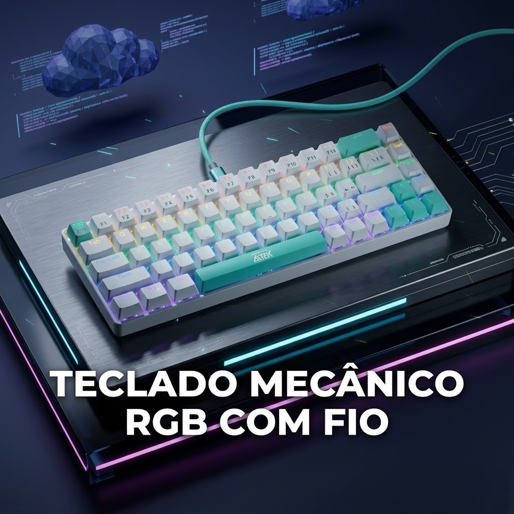 Teclado Mecânico Gamer RGB  Compacto 68 Teclas Iluminação LED Cabo 1,5m 5v (0691P/0691B)