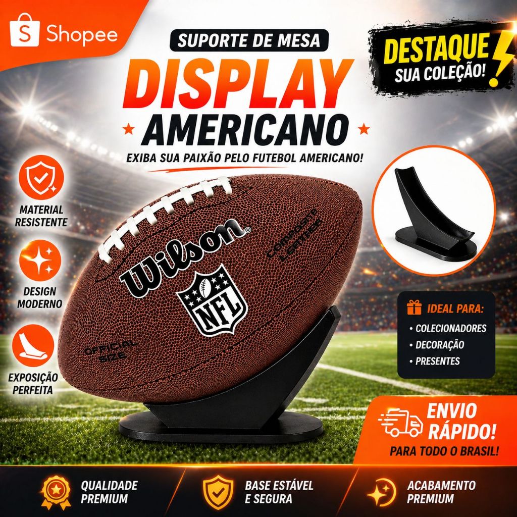 Suporte Bola Futebol Americano NFL Display Mesa Expositor Premium Decoração Colecionador Presente Base Forte