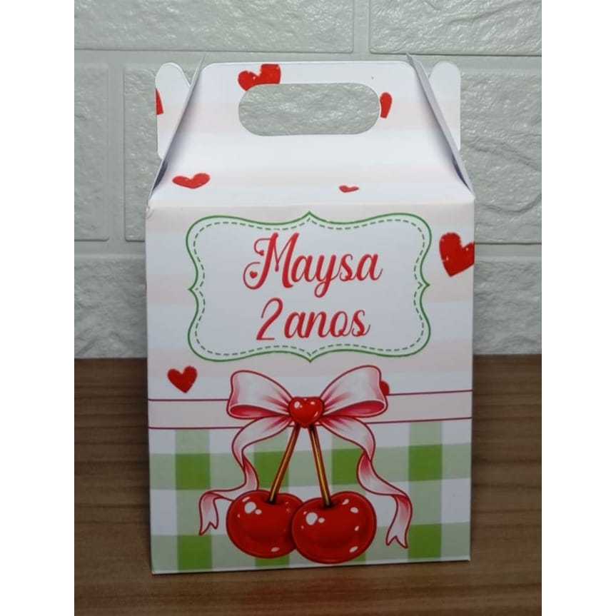 Caixa Maletinha Personalizada Cerejinha para Lembrancinhas Festa Infantil KIT PEGUE E MONTE
