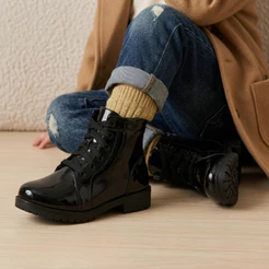 Bota Coturno Infantil Menina Verniz Cano Médio Moda Casual Dia Dia Leve Confortável Antiderrapante